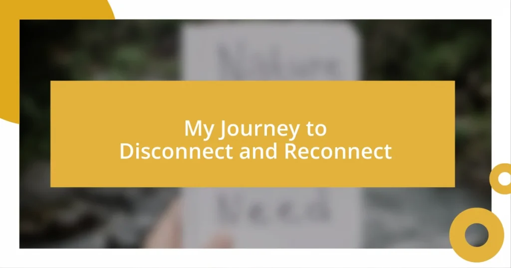 My Journey to Disconnect and Reconnect